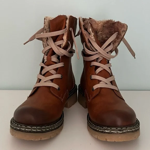 New Rieker Chestnut Brown Lace-Up Women's Boots - Picture 4 of 6